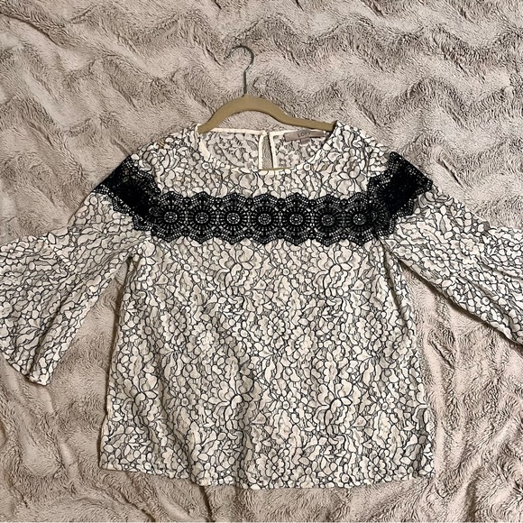 Ann Taylor Loft, Lace Quarter Sleeve, Black and White, Size XS - Picture 1 of 5